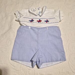 Vive La Fete boys size 9 months airplane smocked romper EUC